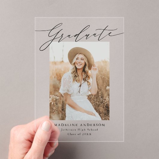 Elegant Script Acryl Afstuderen aankondiging (Insitu (Draagbaar))