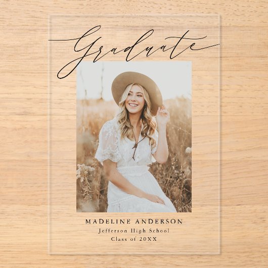 Elegant Script Acryl Afstuderen aankondiging (Voorkant)