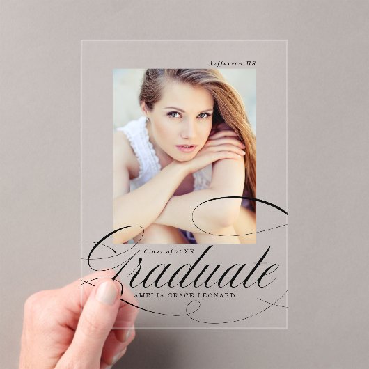 Elegant Script Acryl Afstuderen aankondiging (Insitu (Draagbaar))