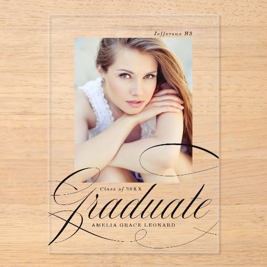 Elegant Script Acryl Afstuderen aankondiging (Voorkant)