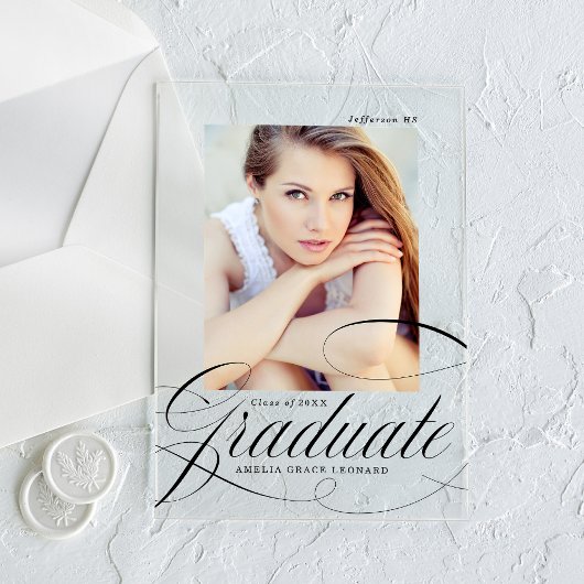 Elegant Script Acryl Afstuderen aankondiging