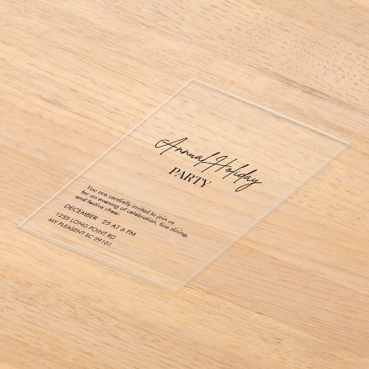 Elegant Script Acrylic Annual Holiday Party Acryl Uitnodigingen (Laagn)