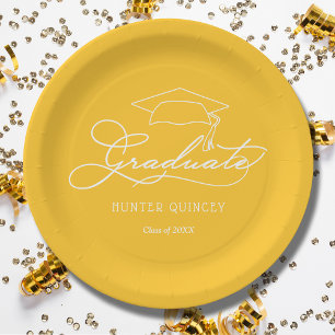 Elegant Script Afstudeerder Pet Geel Gold Afstuder Papieren Bordje