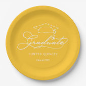 Elegant Script Afstudeerder Pet Geel Gold Afstuder Papieren Bordje (Voorkant)