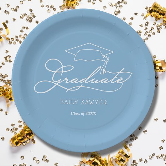 Elegant Script Afstudeerder Pet Powder Blue Afstud Papieren Bordje