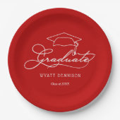 Elegant Script Afstudeerder Pet Scarlet Red Afstud Papieren Bordje (Voorkant)