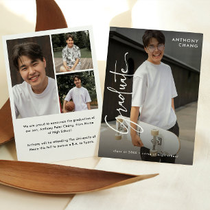 Elegant Script Afstudeerfoto 4 Collage Afstuderen Aankondiging