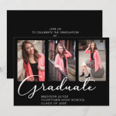 Elegant Script Afstuderen 3 Foto zwart Kaart (Voorkant / Achterkant)