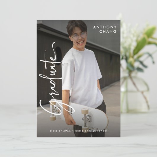 Elegant Script Afstuderen 4 Afstuderen voor fotoco Aankondiging (Staand voorkant)