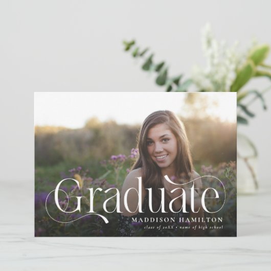 Elegant Script Afstuderen 4 Afstuderen voor fotoco Aankondiging (Staand voorkant)