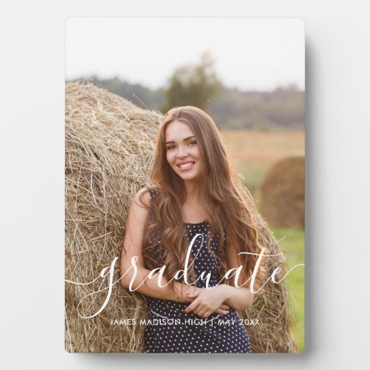 Elegant Script "Afstuderen" Aangepaste foto Fotoplaat (voorkant)