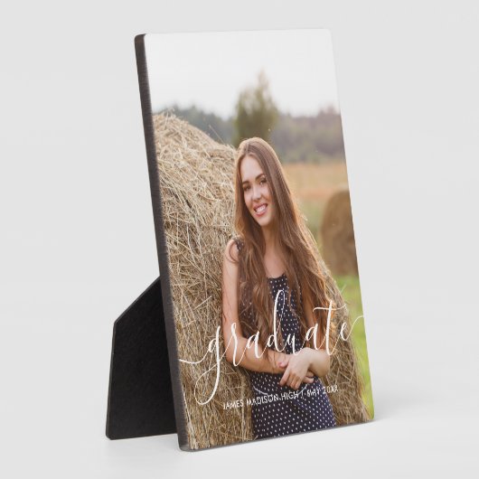 Elegant Script "Afstuderen" Aangepaste foto Fotoplaat (Zijkant)