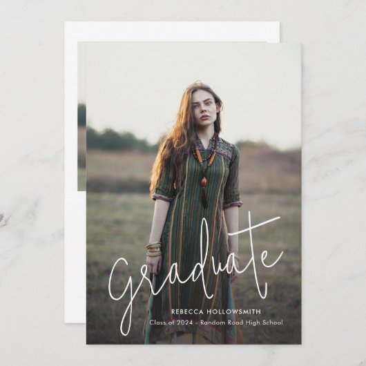 Elegant Script Afstuderen Afstuderen Foto Aankondiging (Voorkant / Achterkant)