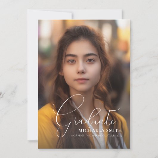 Elegant Script Afstuderen Afstuderen Foto Aankondiging (Voorkant)