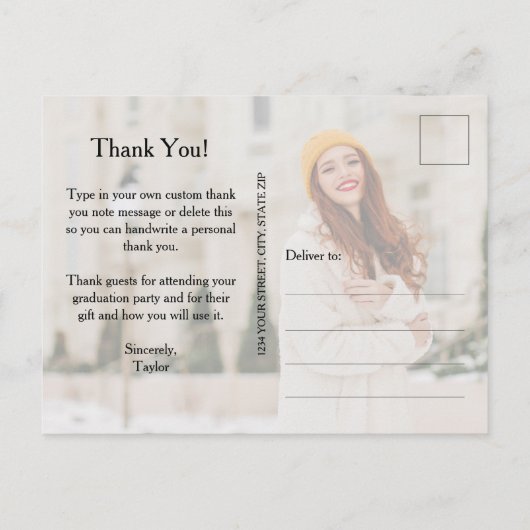 Elegant Script Afstuderen Bedankt Opmerking Briefkaart (Achterkant)