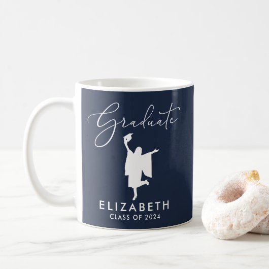 Elegant Script Afstuderen blauw Koffiemok (Met donut)