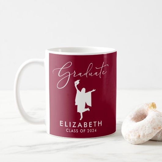 Elegant Script Afstuderen Burgundy Koffiemok (Met donut)