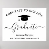 Elegant Script Afstuderen Congrats Modern White Poster (Voorkant)