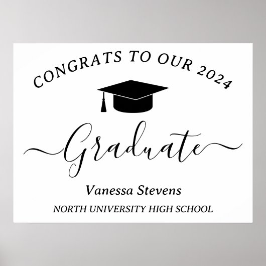 Elegant Script Afstuderen Congrats Modern White Poster (Voorkant)