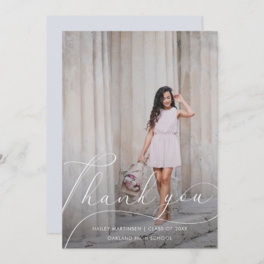 Elegant script Afstuderen Dank u foto Bedankkaart (Voorkant / Achterkant)