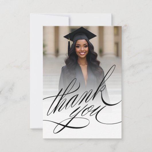 Elegant script Afstuderen Dank u fotokaart Bedankkaart (Voorkant)