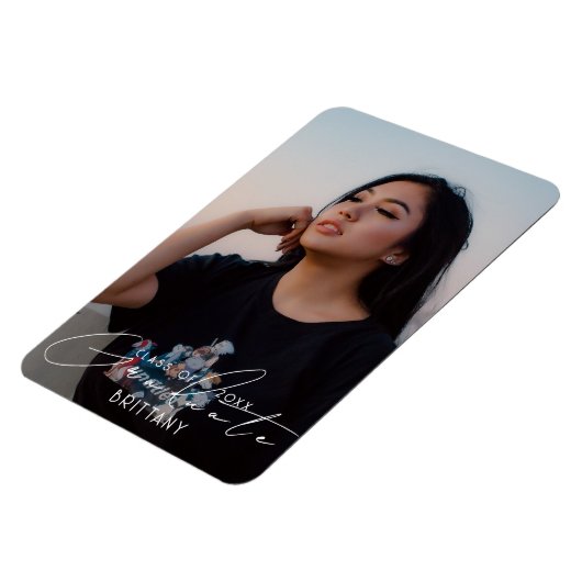 Elegant Script-Afstuderen De datumfoto opslaan Magneet (Linkerzijde)