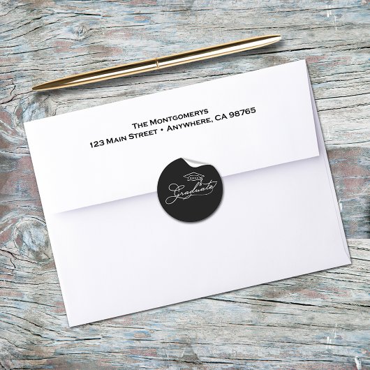 Elegant Script Afstuderen Envelope Seal Ronde Sticker