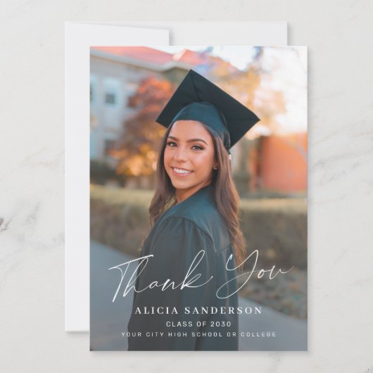 Elegant script afstuderen foto afstuderen dank u kaart (Voorkant)
