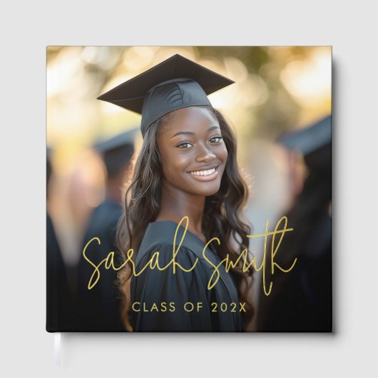 Elegant script afstuderen foto afstuderen naam gastenboek (Voorkant)