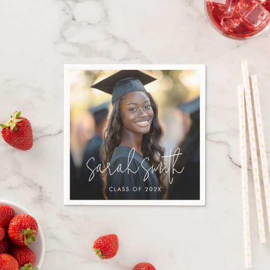 Elegant script afstuderen foto afstuderen naam servet (Insitu)