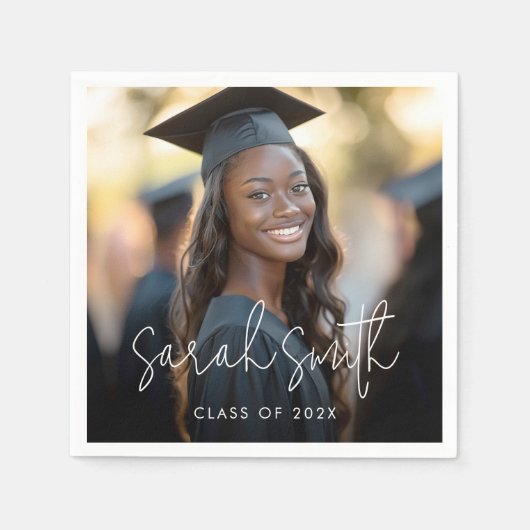 Elegant script afstuderen foto afstuderen naam servet (Voorkant)