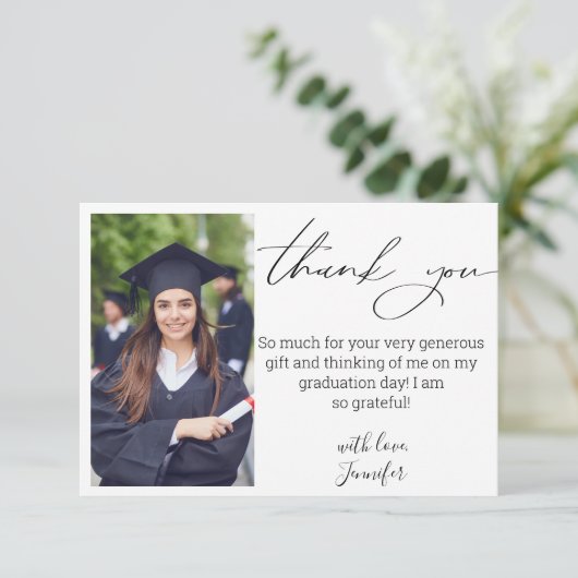Elegant script afstuderen foto bedankkaart (Staand voorkant)