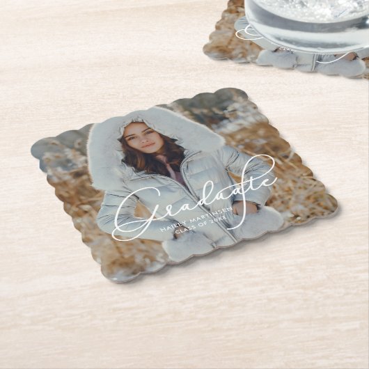 Elegant script Afstuderen foto en naam Kartonnen Onderzetters (Gebogen)