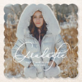 Elegant script Afstuderen foto en naam Kartonnen Onderzetters (Voorkant)