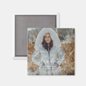 Elegant script Afstuderen foto en naam Magneet (Voorkant / Achterkant)