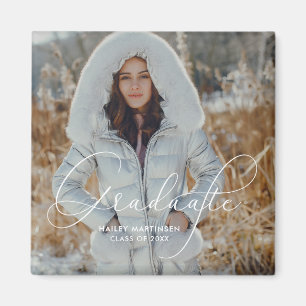 Elegant script Afstuderen foto en naam Magneet