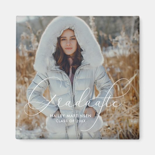 Elegant script Afstuderen foto en naam Magneet (Voorkant)