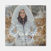 Elegant script Afstuderen foto en naam Magneet (Voorkant)