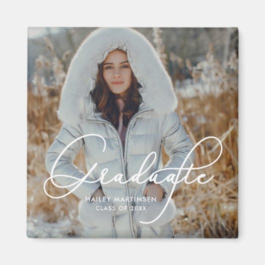 Elegant script Afstuderen foto en naam Magneet (Voorkant)