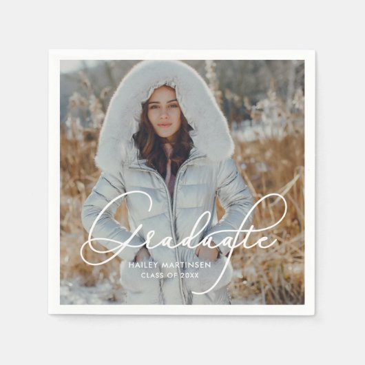 Elegant script Afstuderen foto en naam Servet (Voorkant)