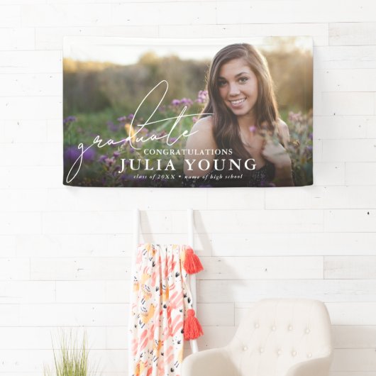 Elegant script Afstuderen foto gefeliciteerd Spandoek (Insitu)