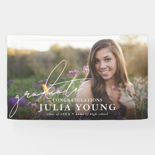 Elegant script Afstuderen foto gefeliciteerd Spandoek (Horizontaal)