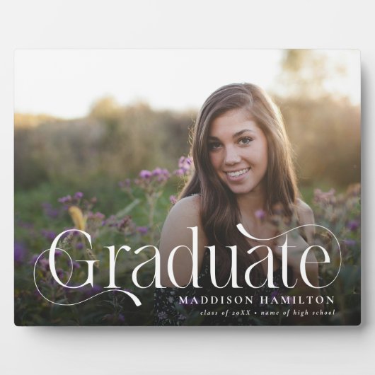 Elegant Script Afstuderen Foto Keepsake Afstuderen Fotoplaat (Voorkant)