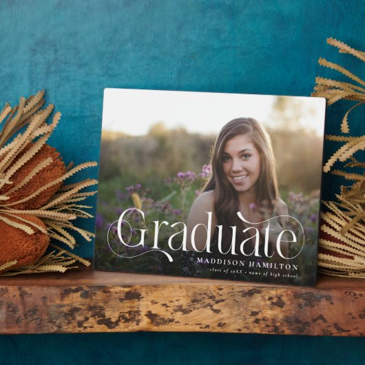 Elegant Script Afstuderen Foto Keepsake Afstuderen Fotoplaat (Zijkant)