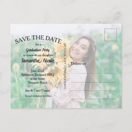 Elegant Script Afstuderen Foto OPSLAAN VAN DE DATU Briefkaart (Achterkant)