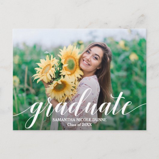 Elegant Script Afstuderen Foto OPSLAAN VAN DE DATU Briefkaart (Voorkant)