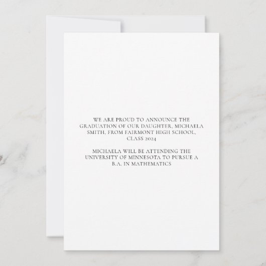 Elegant Script Afstuderen Foto Zwart Afstudeerdop Aankondiging (Achterkant)