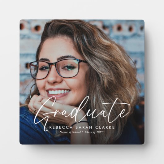 Elegant Script Afstuderen Fotografie Keepsake Fotoplaat (Voorkant)