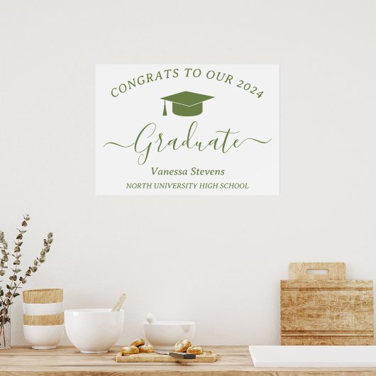 Elegant Script Afstuderen Gefeliciteerd Modern Wit Poster (Keuken)