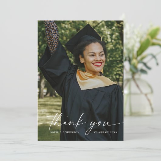 Elegant Script Afstuderen Hartelijk dank Kaart (Staand voorkant)
